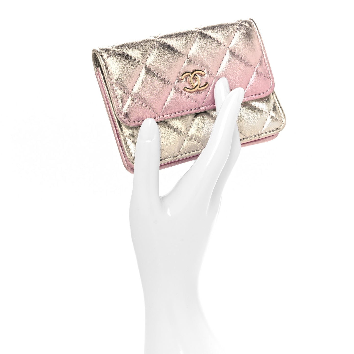 Gradient Metallic Lambskin Quilted Flap Chain Belt Bag Gold Pink
