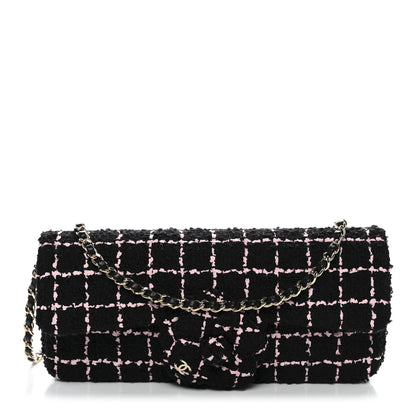 Chanel Tweed Quilted East West Camellia Clutch Black Pink 1 of 10