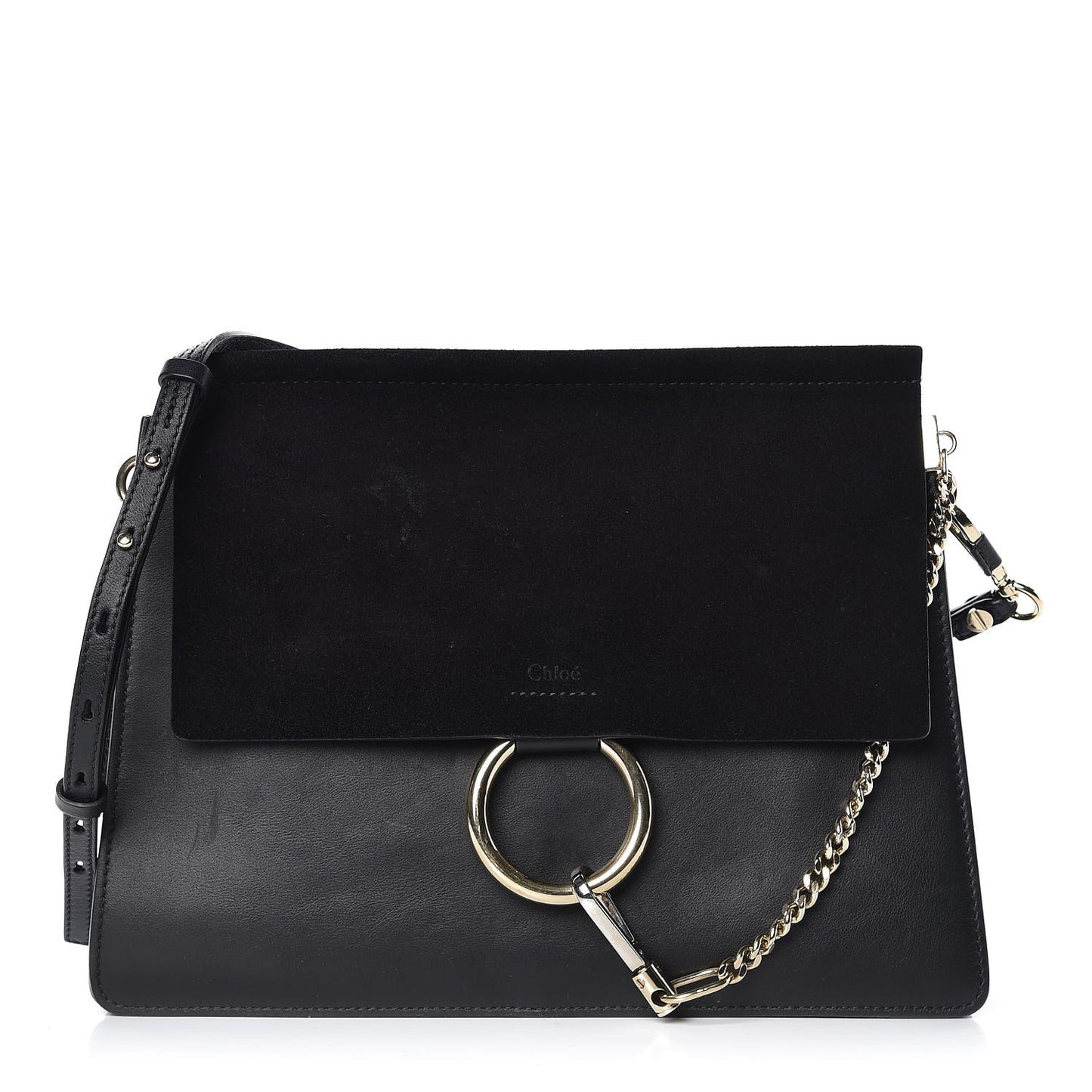 Suede Calfskin Medium Faye Shoulder Bag Black