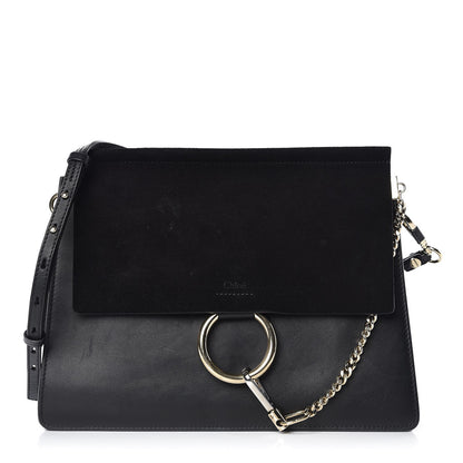 Chloe Suede Calfskin Medium Faye Shoulder Bag Black 1 of 8