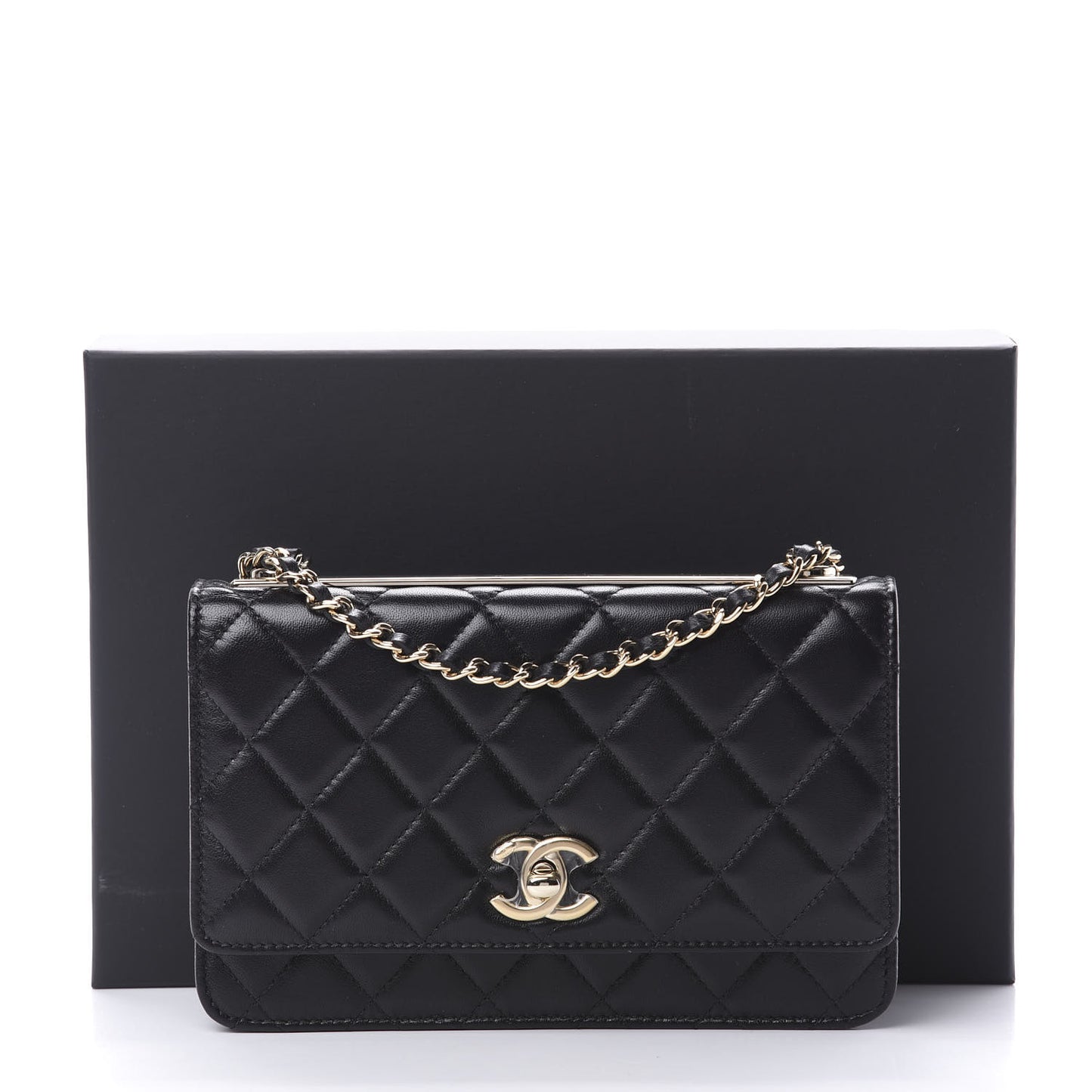 Lambskin Quilted Trendy CC Wallet On Chain WOC Black