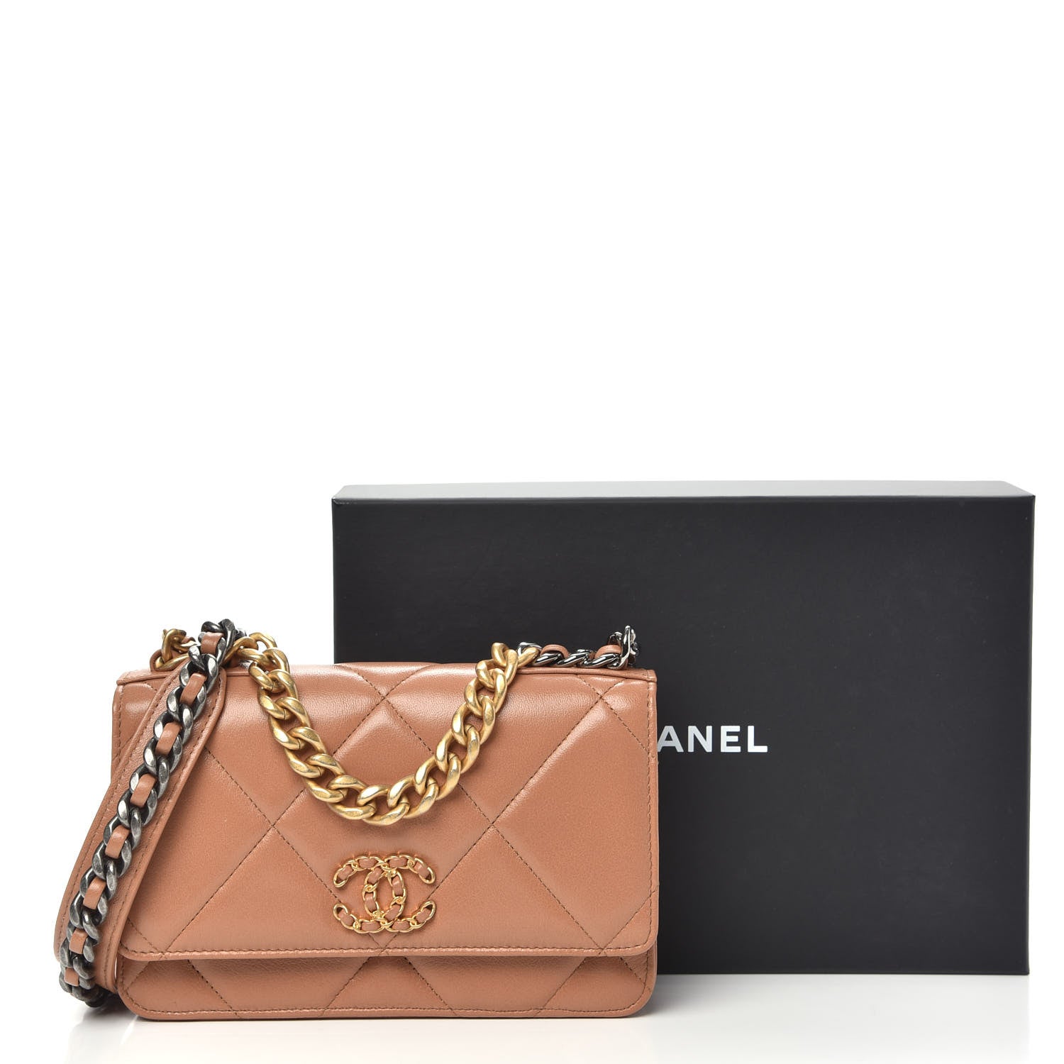 Chanel Lambskin Quilted Chanel 19 Wallet On Chain WOC Brown 11 of 11