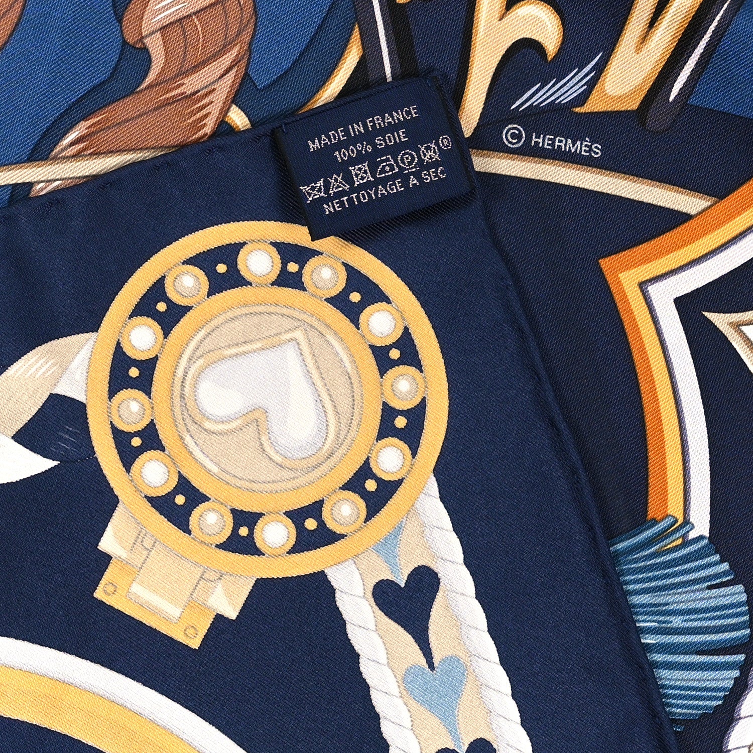 Hermes Silk Harnais De Coeur Scarf 90 Marine Fonce Mordore 3 of 3