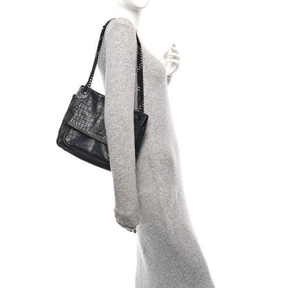 Saint Laurent Crocodile Embossed Lambskin Monogram Medium Niki Chain Satchel Black 2 of 11