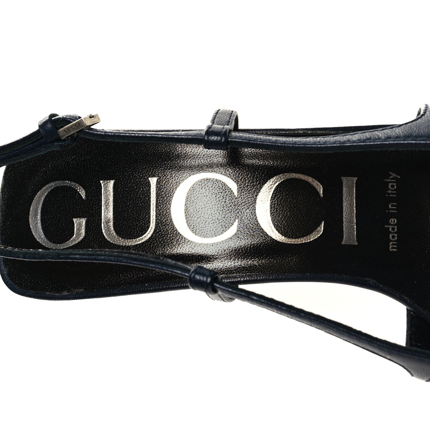 GG Monogram Malaga Kid Crystal Square G 75mm Slingback Pumps 35.5 Beige Blue