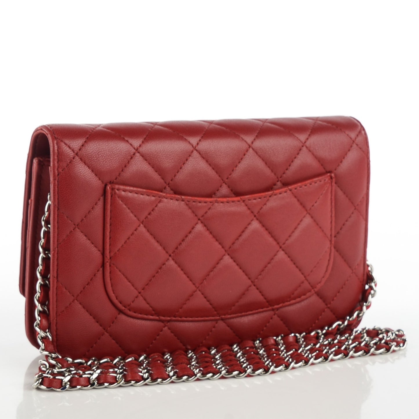 Lambskin Quilted Wallet On Chain WOC Red