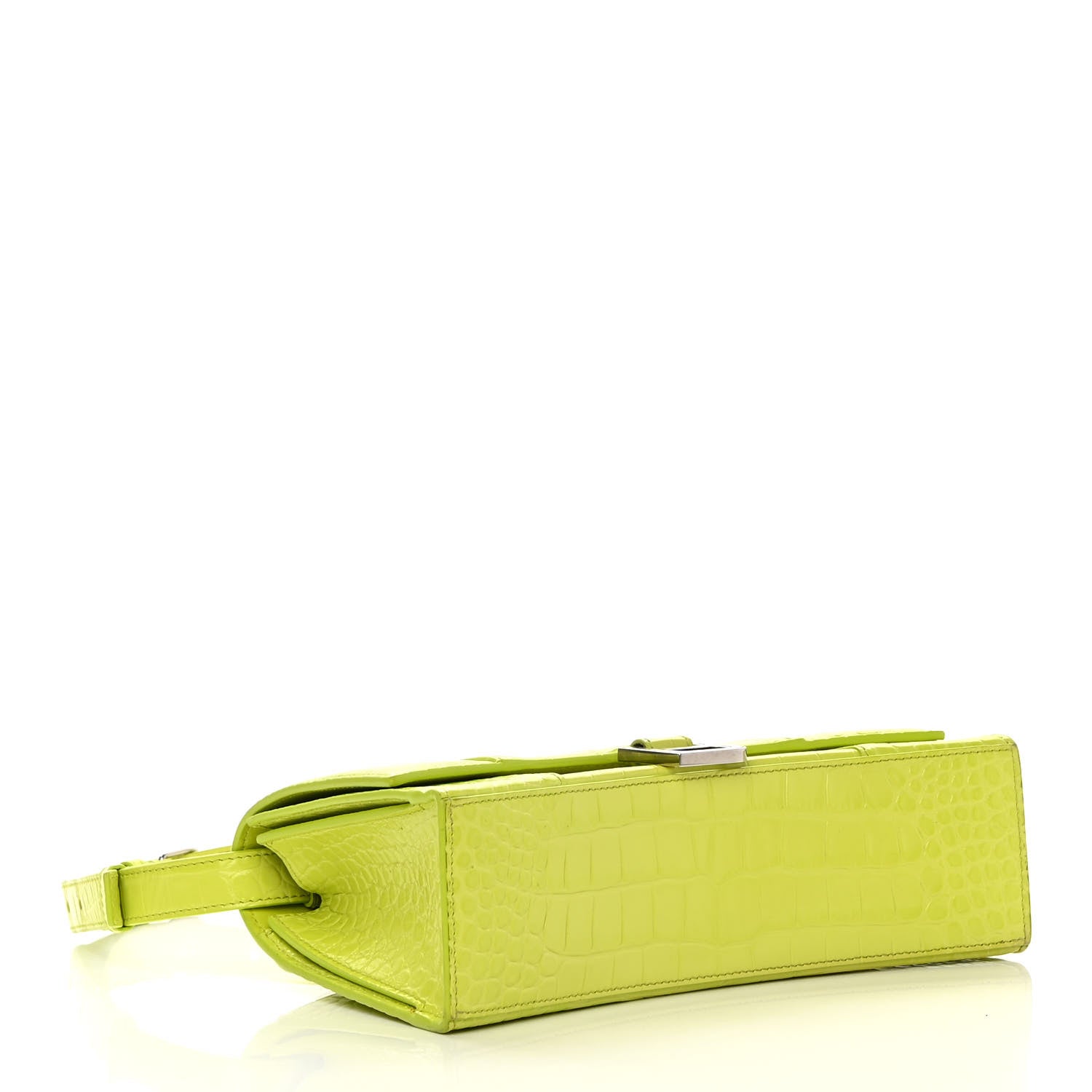 Balenciaga Shiny Calfskin Crocodile Embossed Small Hourglass Sling Shoulder Bag Lime 4 of 15