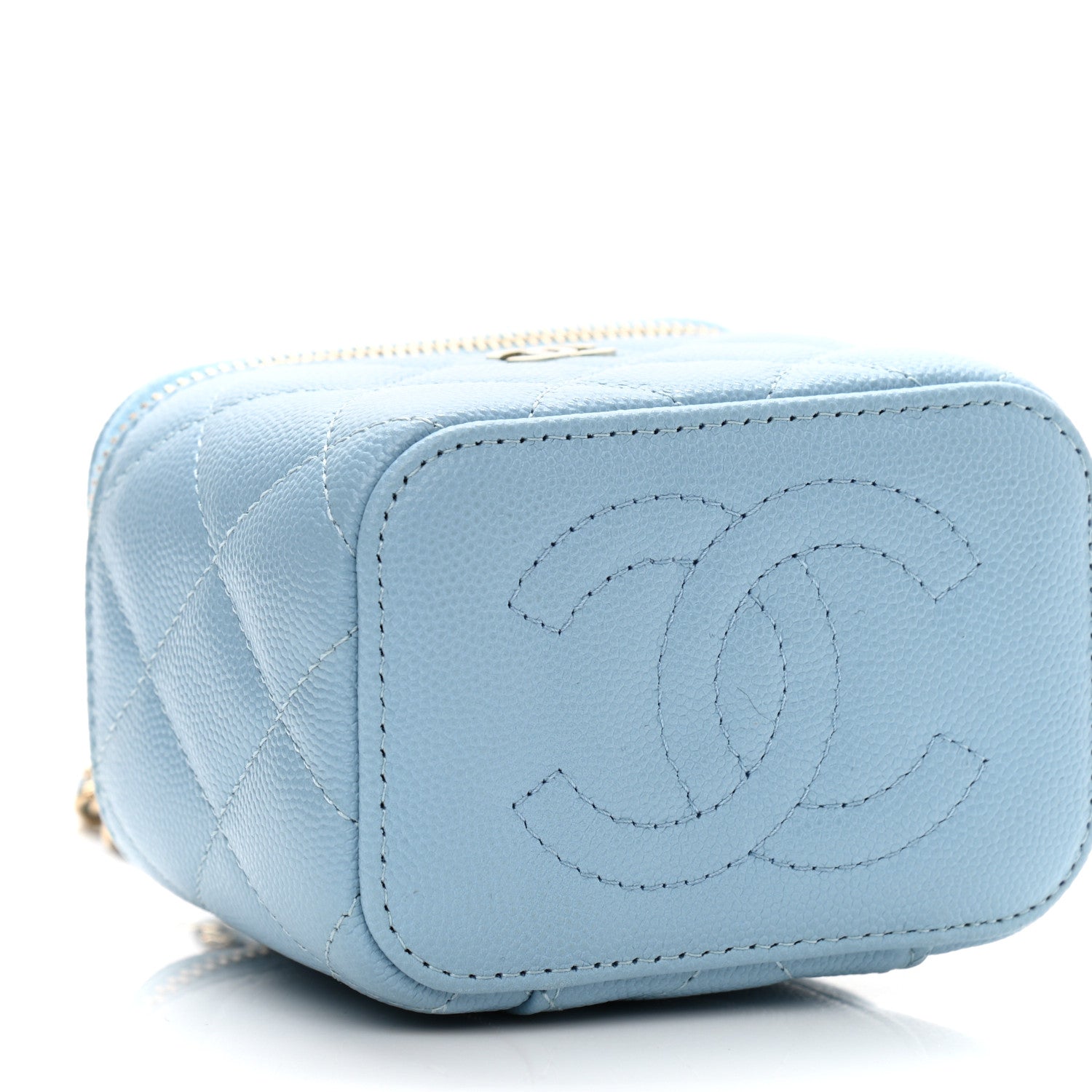 Chanel Caviar Quilted Mini Vanity Case With Chain Light Blue 10 of 13