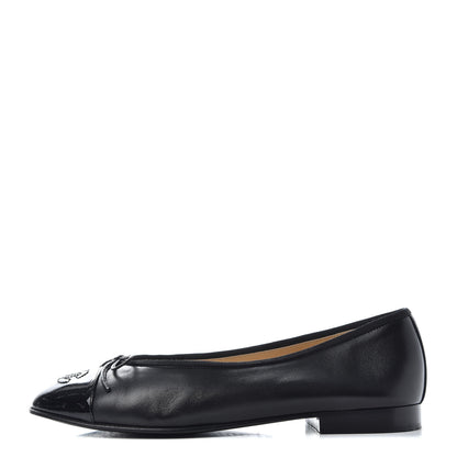 Chanel Lambskin Patent Cap Toe Ballerina Flats 37 Black 1 of 11