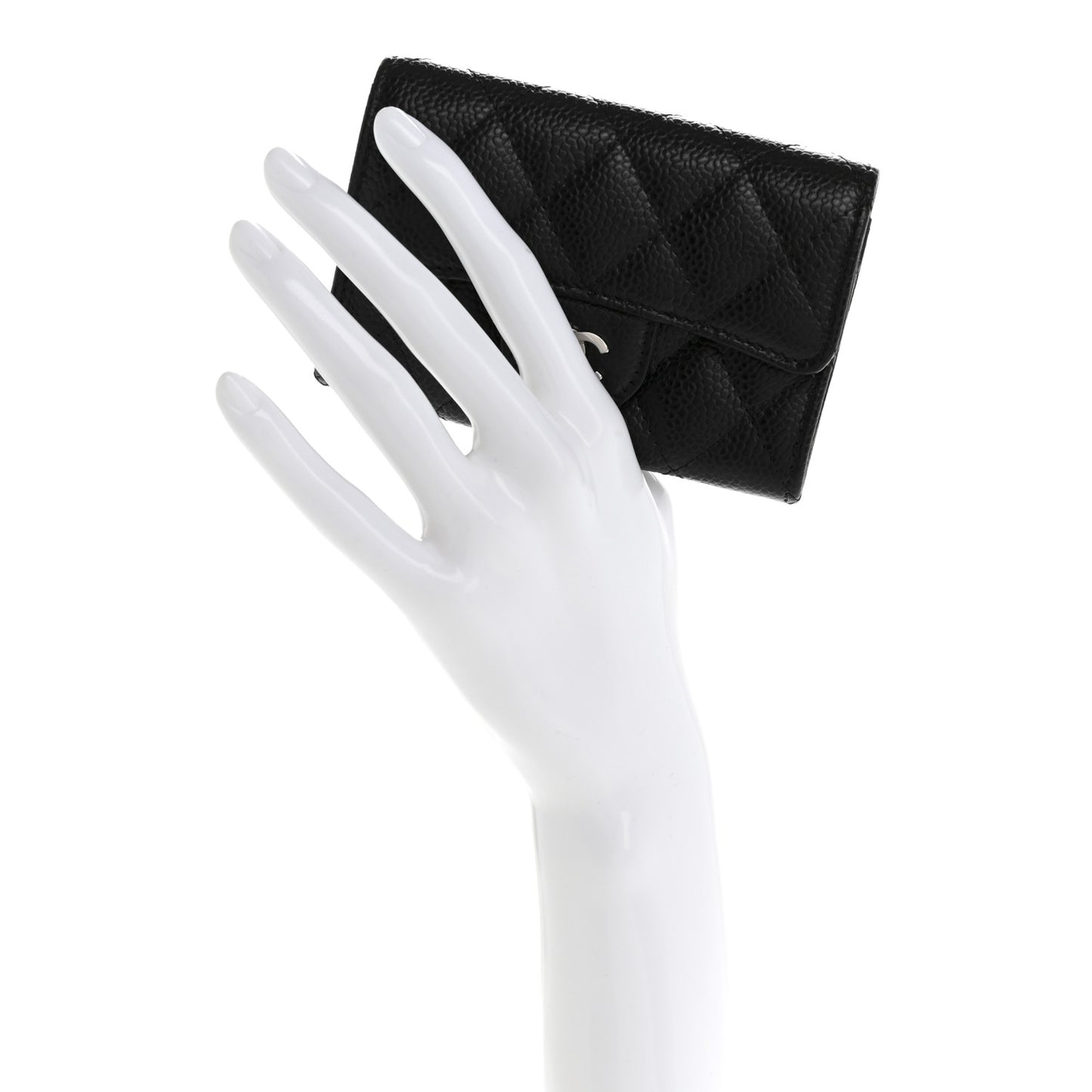 Caviar Quilted Flap Card Holder Wallet Black