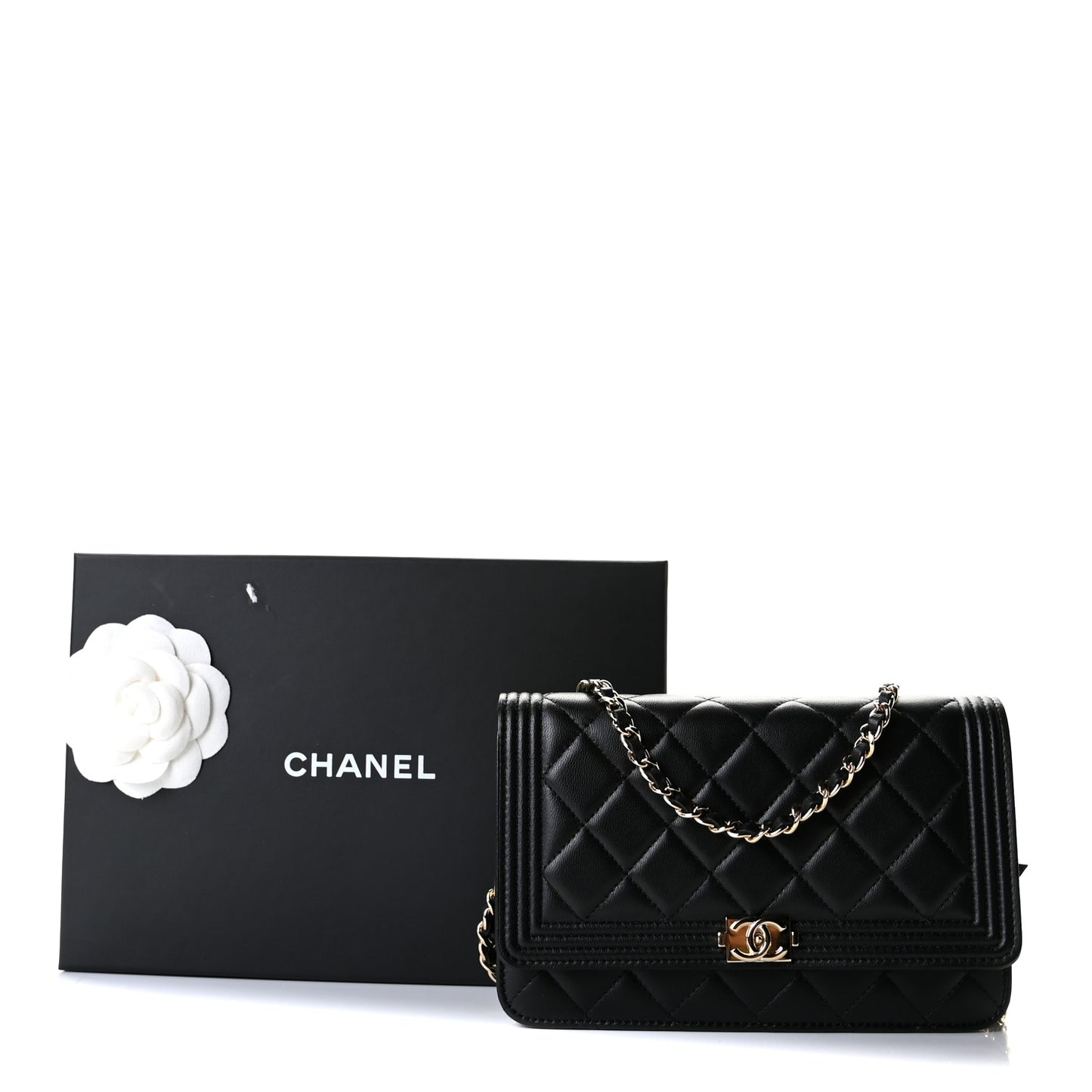 Lambskin Quilted Boy Wallet On Chain WOC Black