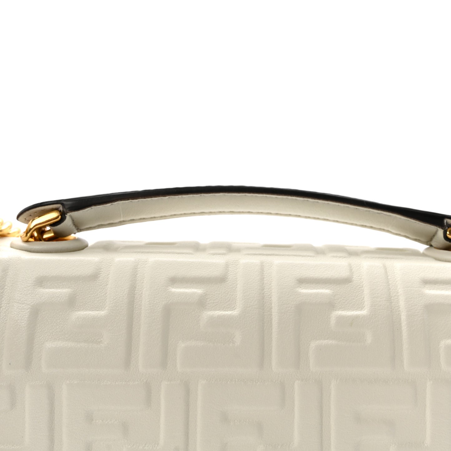 Nappa Small FF Embossed Midi Chain Baguette White