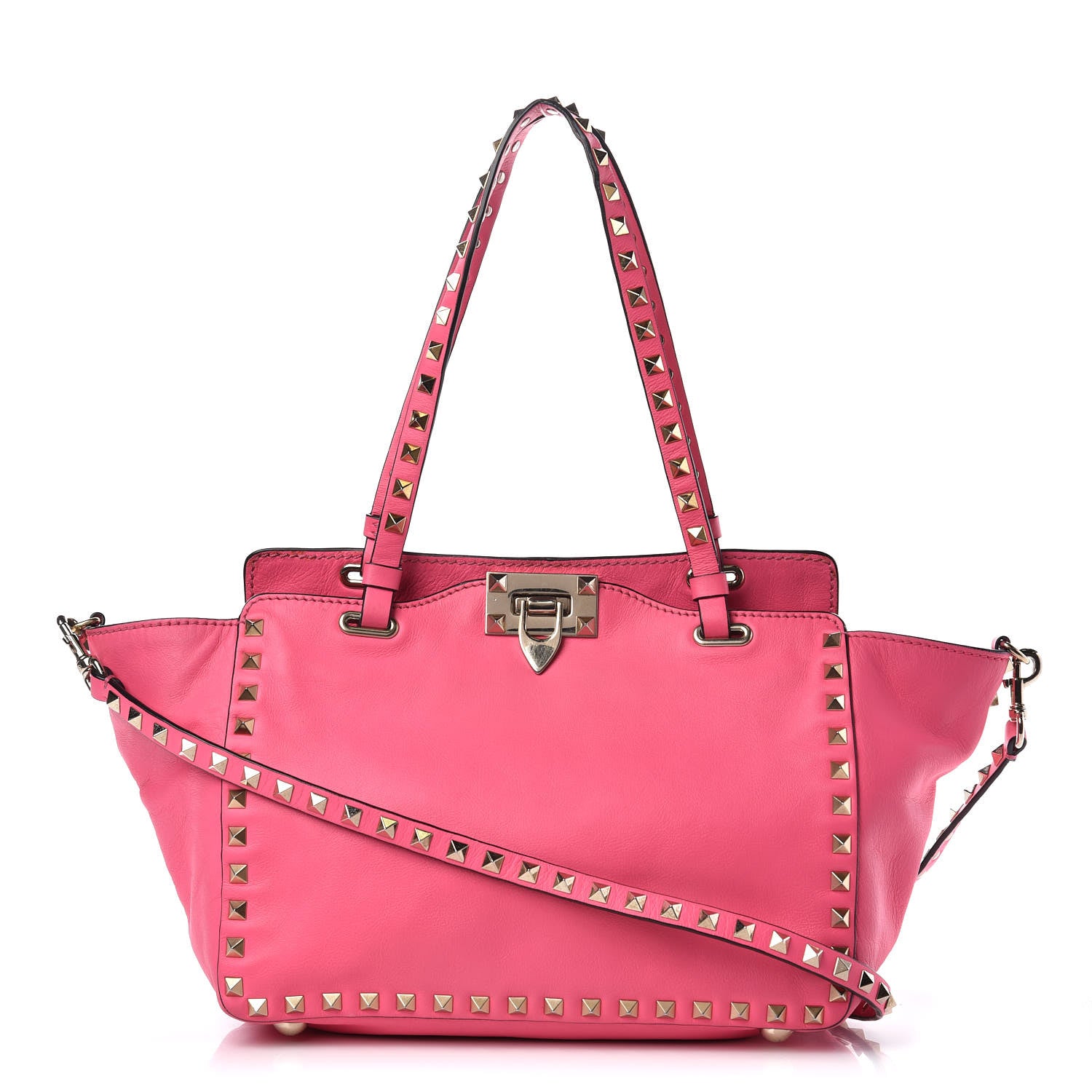 Valentino Garavani Vitello Small Rockstud Tote Fuxia Fluo 1 of 14