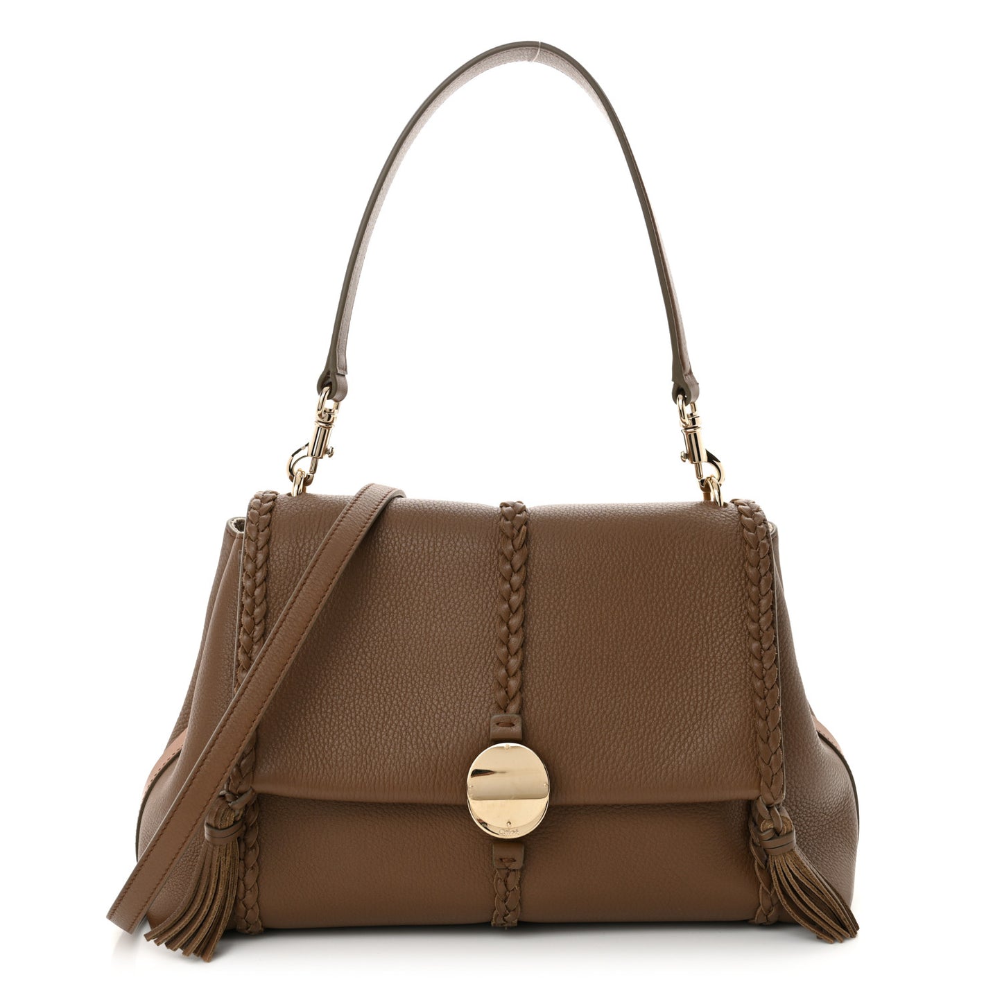 Grained Calfskin Medium Penelope Shoulder Bag Nut