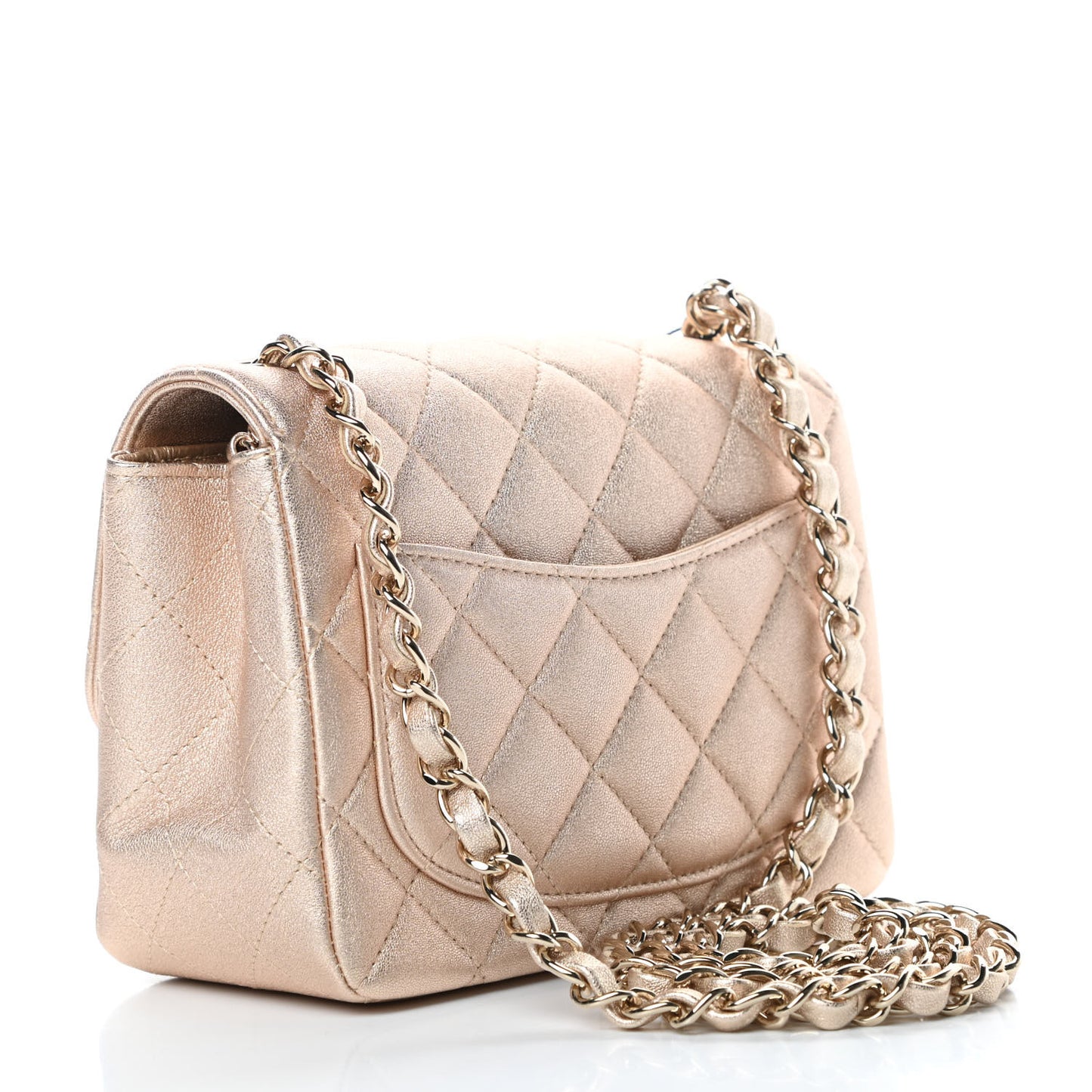 Metallic Lambskin Quilted Mini Square Flap Gold
