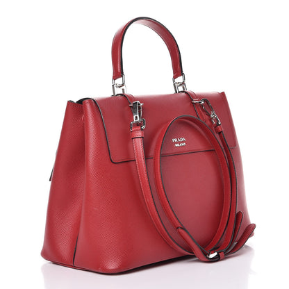 Prada Saffiano Cuir Convertible Top Handle Tote Fuoco 4 of 12