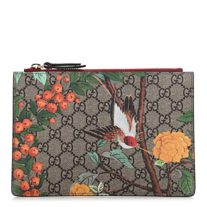 Gucci GG Supreme Monogram Tian Zip Pouch Beige Multicolor Red 1 of 9