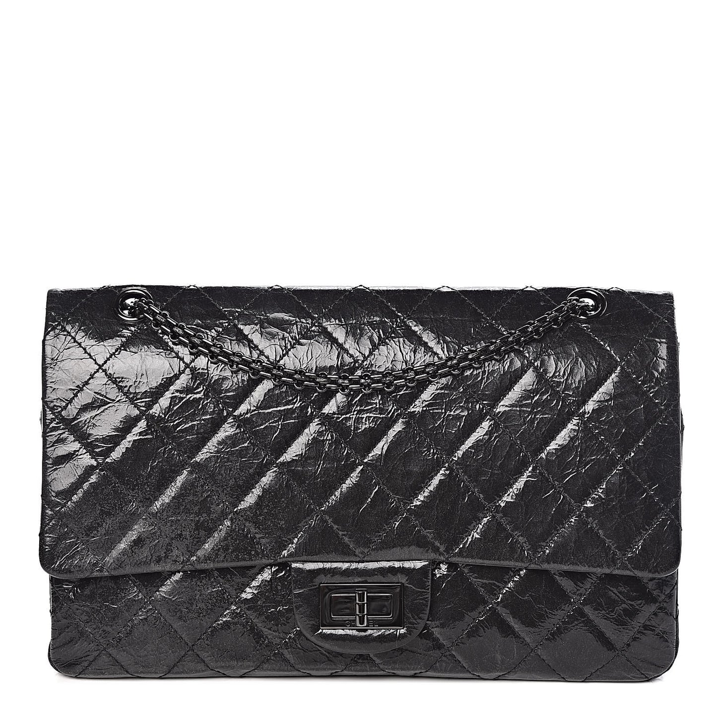 Glazed Aged Calfskin Quilted 2.55 Reissue 227 Flap So Black
