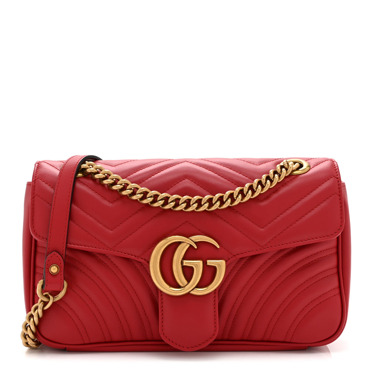 Calfskin Matelasse Small GG Marmont Shoulder Bag Hibiscus Red