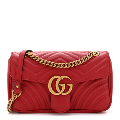 Gucci Calfskin Matelasse Small GG Marmont Shoulder Bag Hibiscus Red 1 of 11