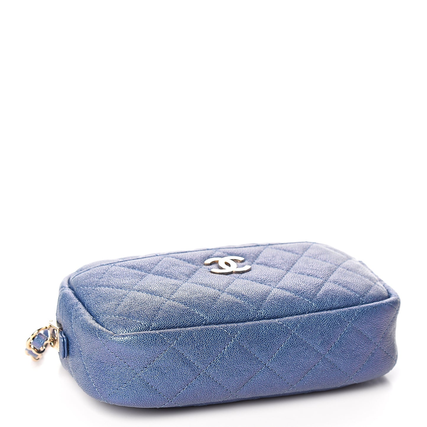Iridescent Caviar Quilted Camera Case Blue