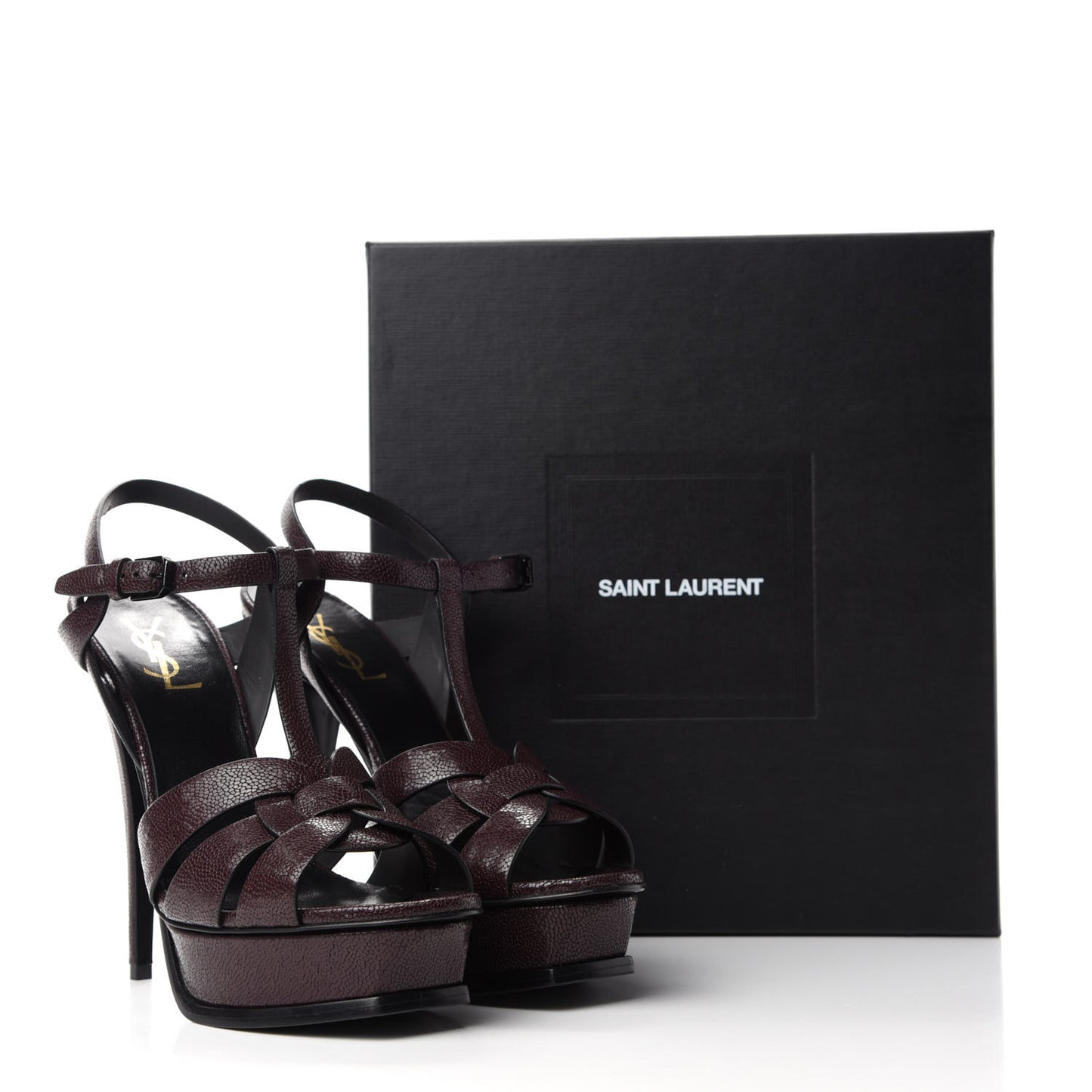 Textured Calfskin Tribute 105 Platform Sandals 40 Cigar Burgundy