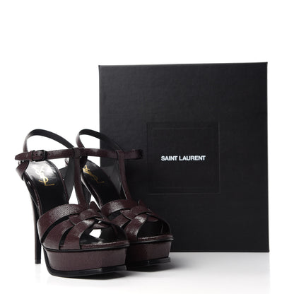 Saint Laurent Textured Calfskin Tribute 105 Platform Sandals 40 Cigar Burgundy 9 of 9