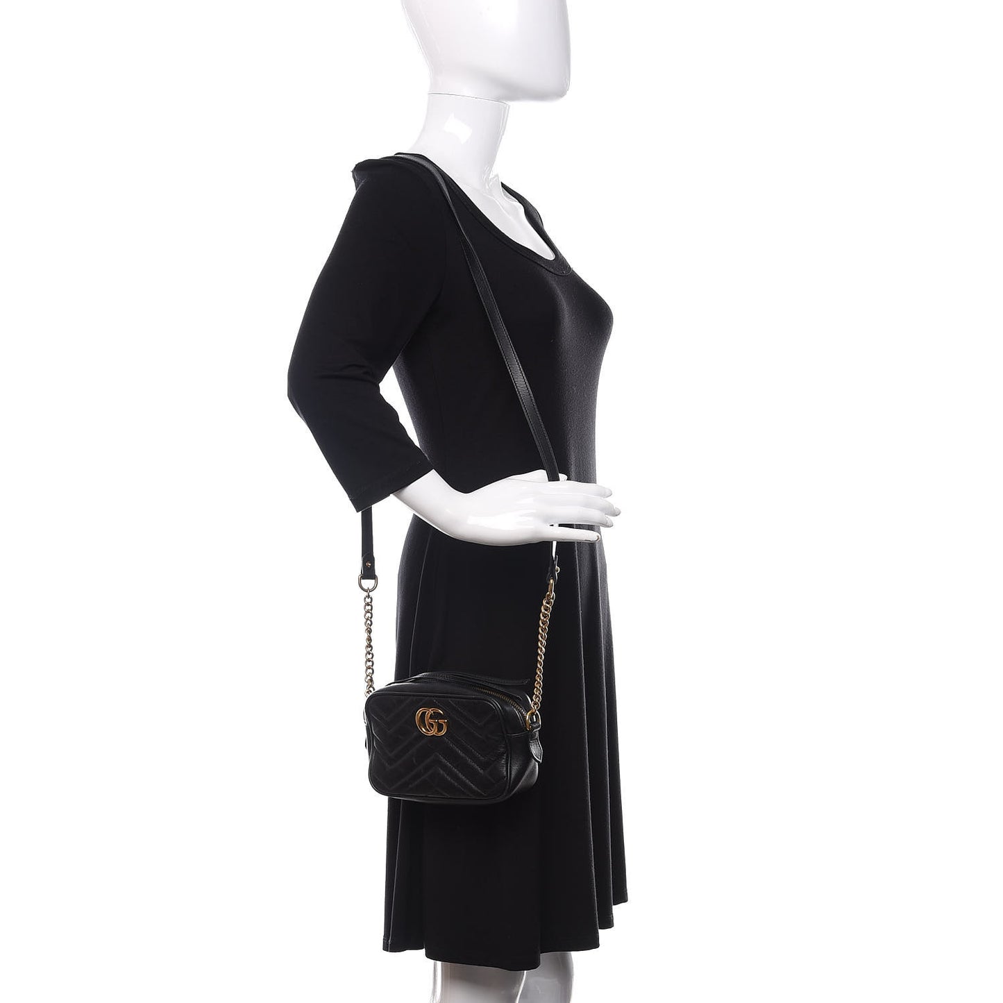Calfskin Matelasse Mini GG Marmont Chain Shoulder Bag Black