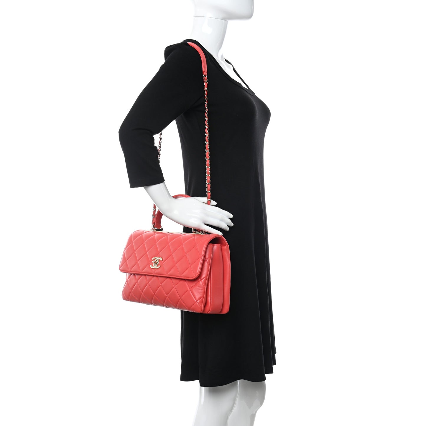 Lambskin Quilted Medium Trendy CC Flap Dual Handle Bag Red