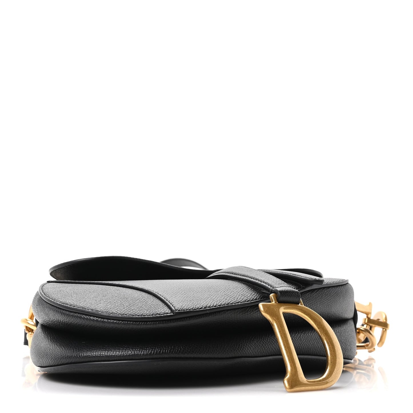 Grained Calfskin Saddle Bag With Strap Black