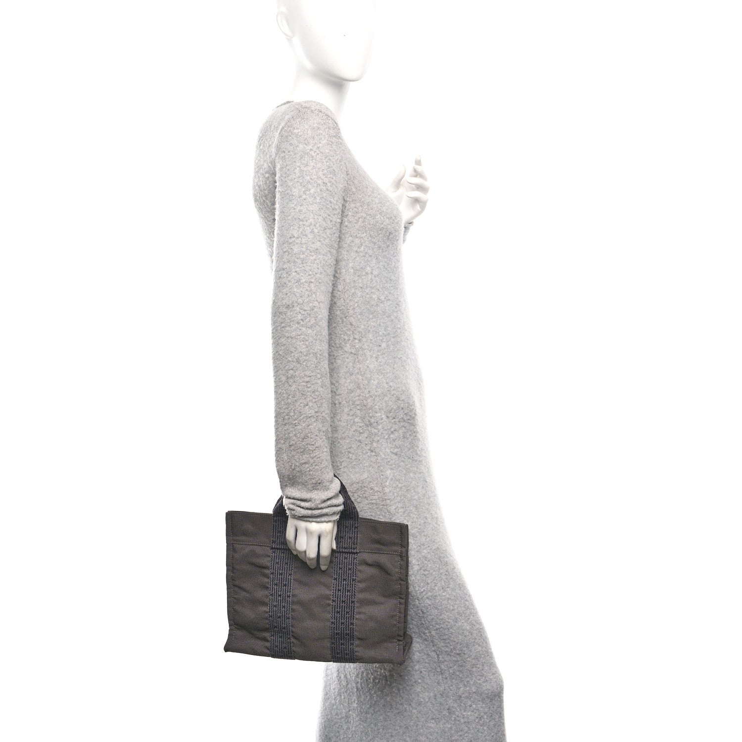 Hermes Canvas Herline PM Tote Grey 2 of 10