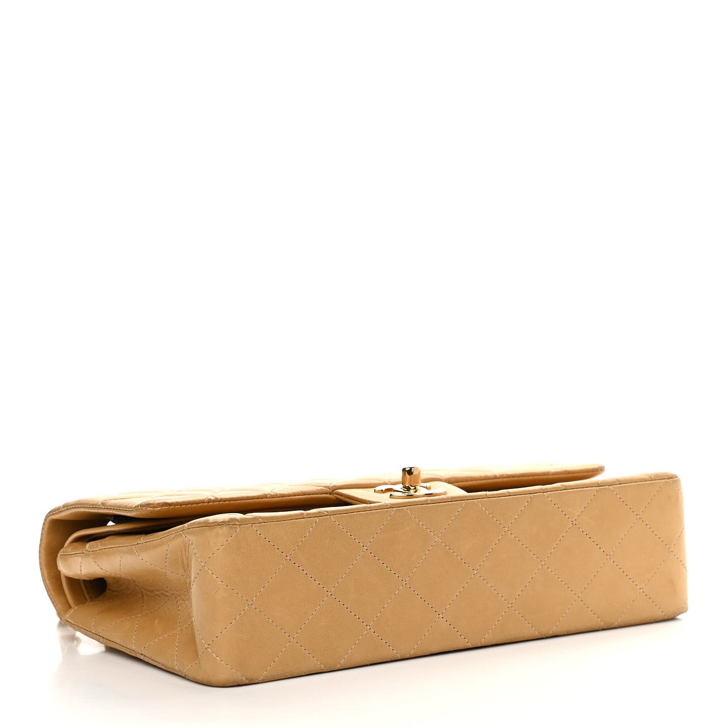 Lambskin Quilted Medium Double Flap Beige