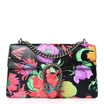 Gucci X KEN SCOTT New Shangai Calfskin Jenny Floral Print Small Dionysus Shoulder Bag Black Pink 1 of 9
