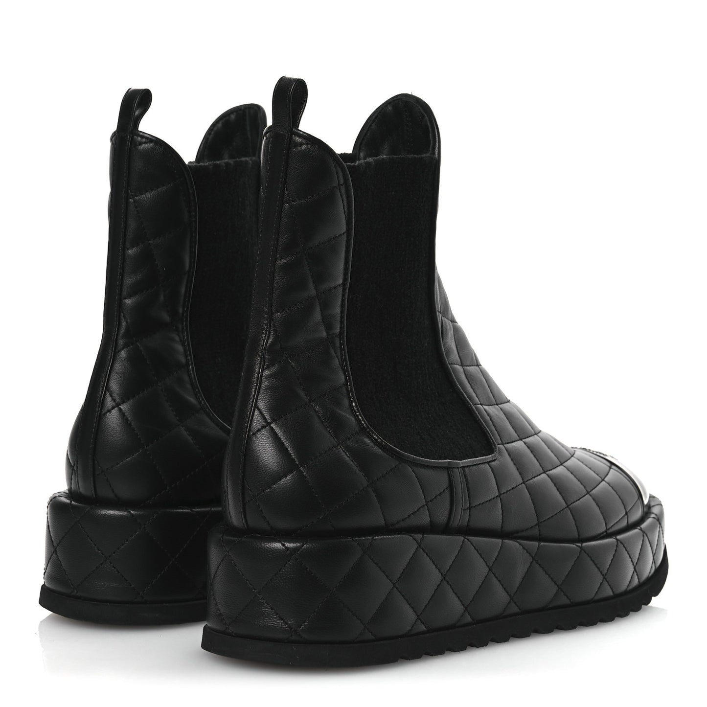 Lambskin Patent CC Cap Toe Quilted Short Platform Boots 39.5 Black