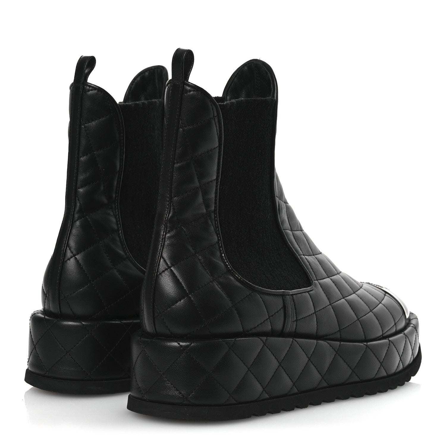 Chanel Lambskin Patent CC Cap Toe Quilted Short Platform Boots 39.5 Black 5 of 12