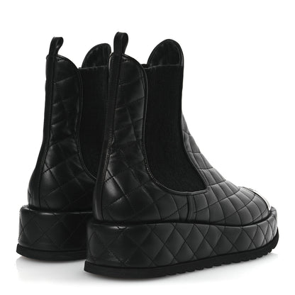 Chanel Lambskin Patent CC Cap Toe Quilted Short Platform Boots 39.5 Black 5 of 12