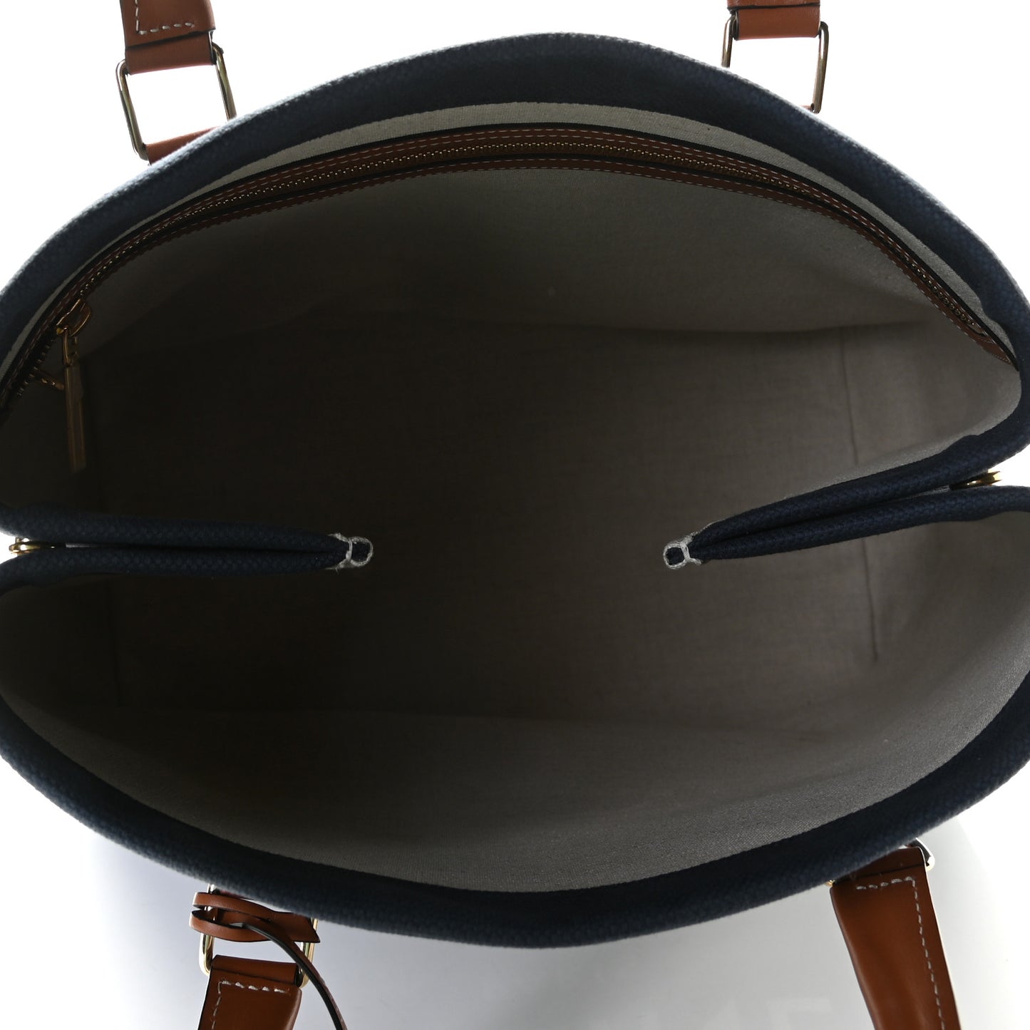 Canvas Calfskin Horizontal Cabas Navy Tan