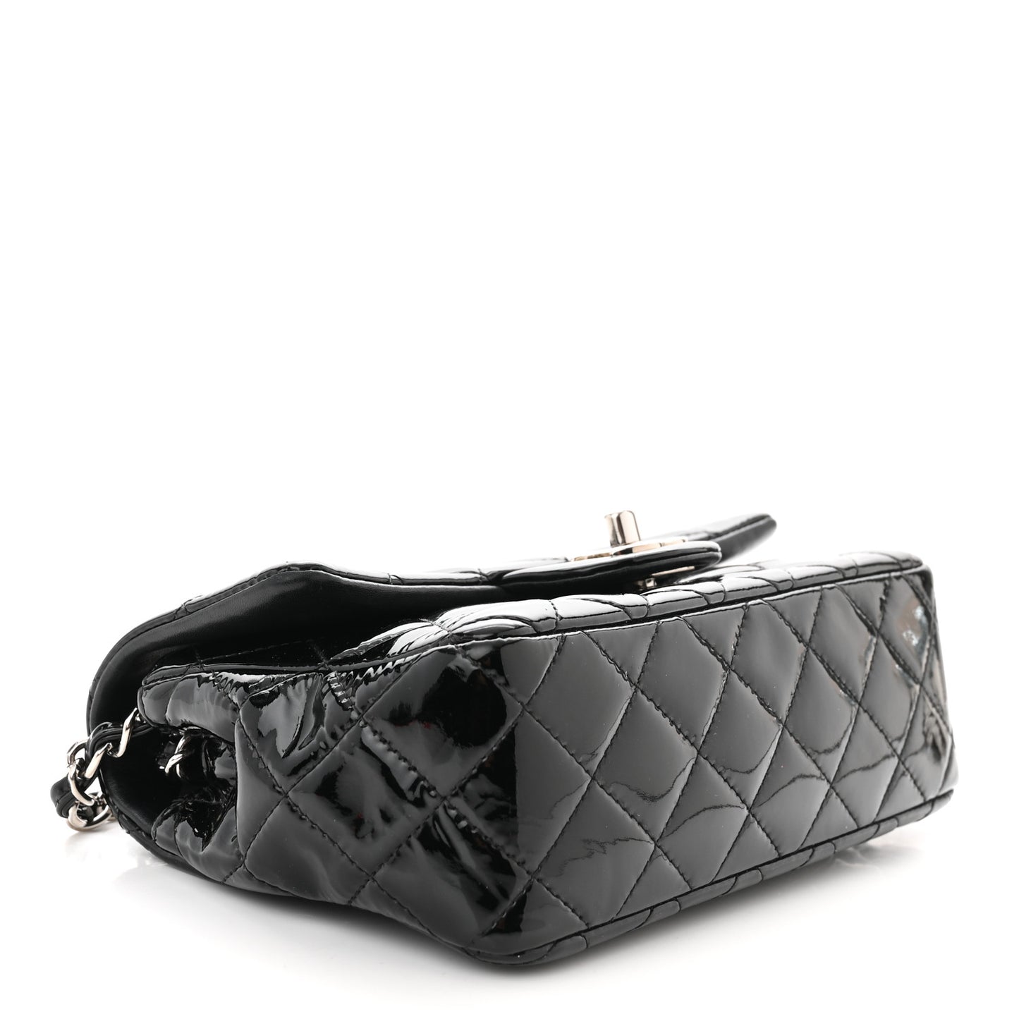 Patent Calfskin Quilted Mini Rectangular Flap Black