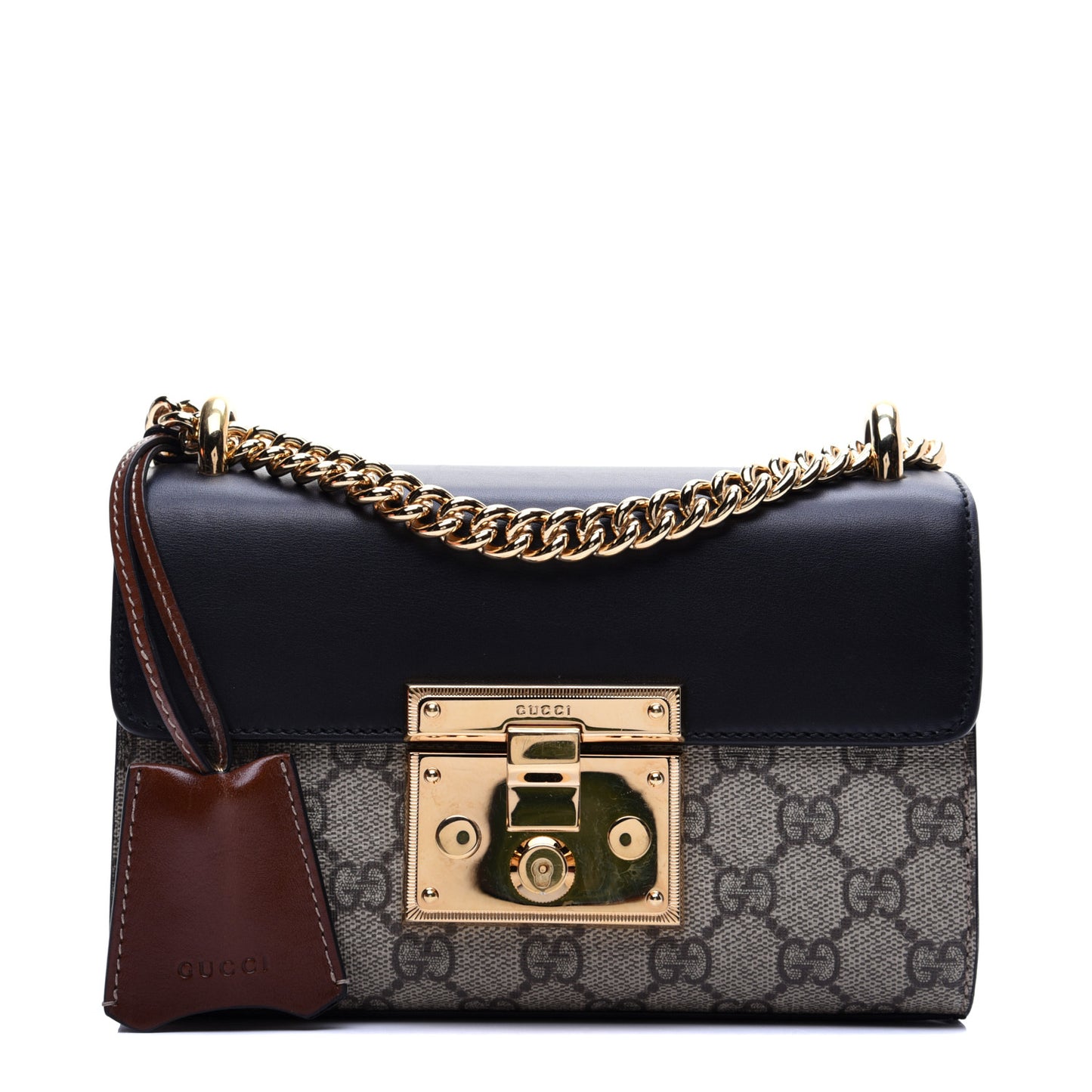 GG Supreme Monogram Calfskin Small Padlock Shoulder Bag Beige Black Cuir