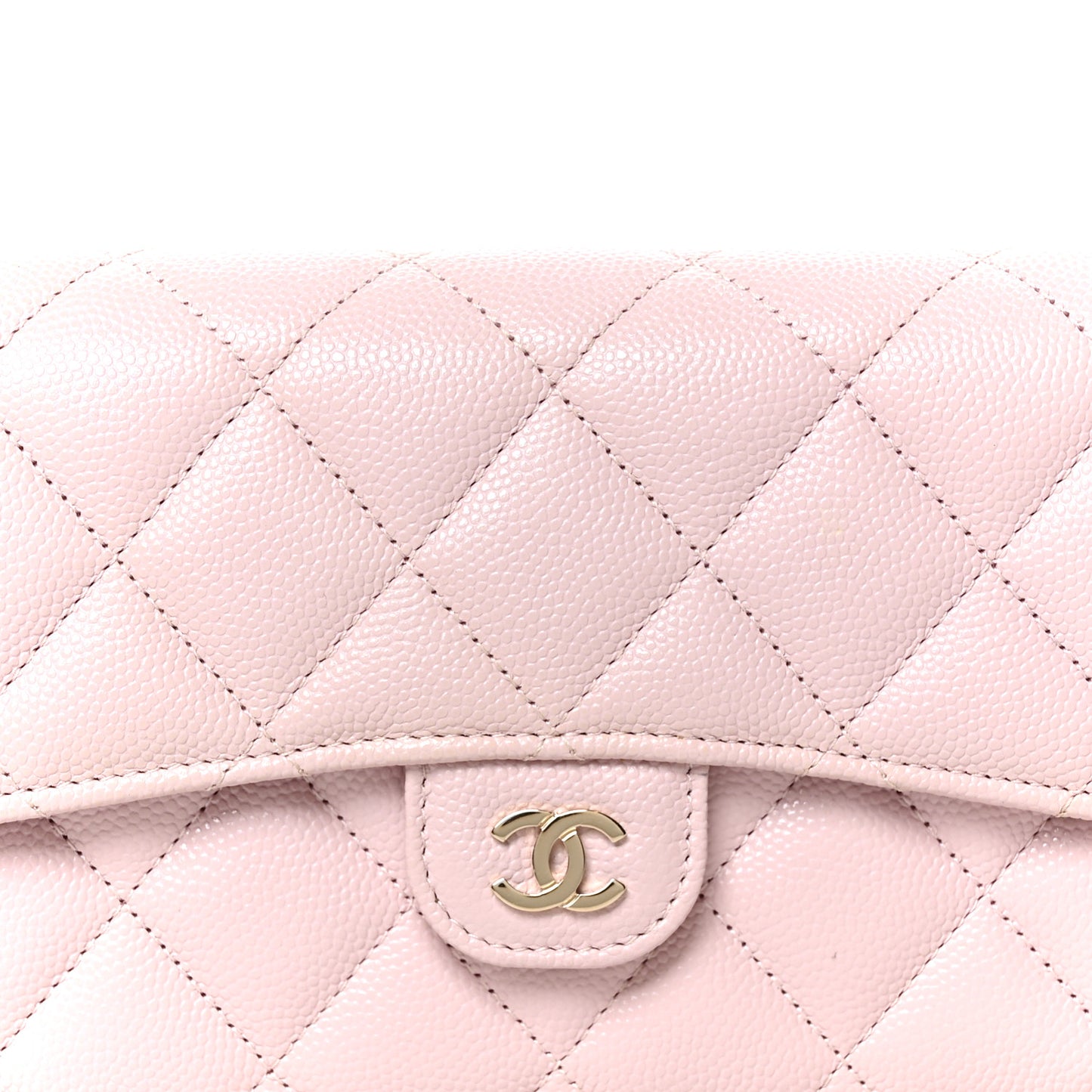 Caviar Quilted Large Gusset Flap Wallet Light Pink