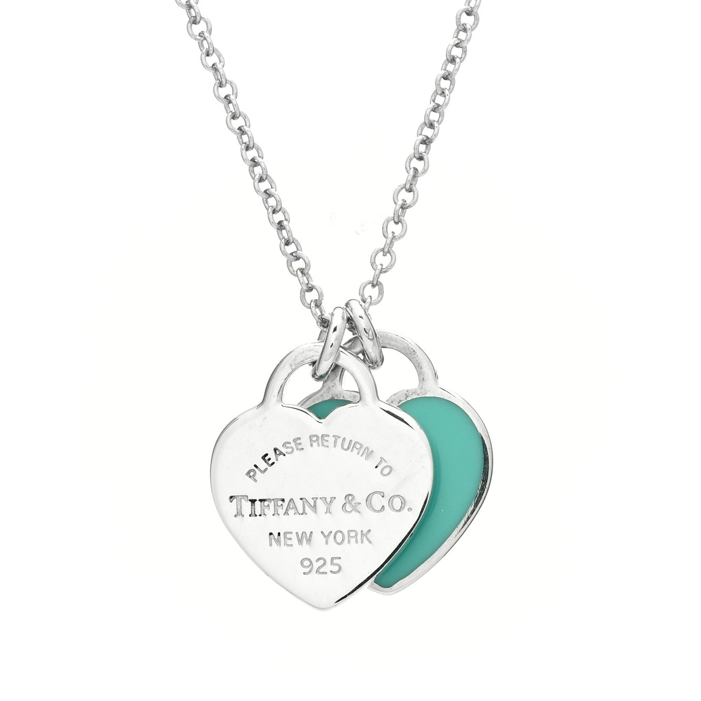 Sterling Silver Enamel Return to Tiffany Double Mini Heart Tag Pendant Necklace Blue