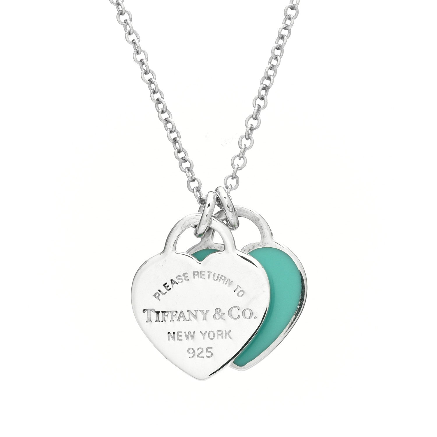 Tiffany Sterling Silver Enamel Return to Tiffany Double Mini Heart Tag Pendant Necklace Blue 5 of 5