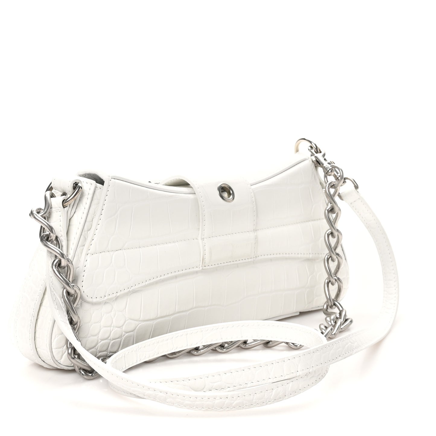 Calfskin Crocodile Embossed Small Lindsay Shoulder Bag Optic White