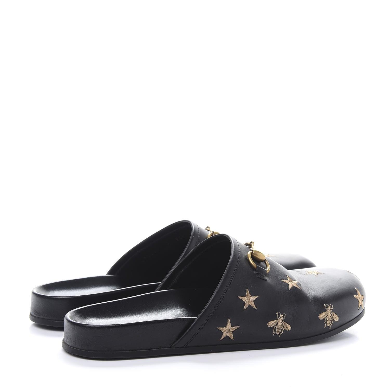 Gucci Calfskin Bee Star Embroidered Mens Horsebit River Slippers 8 Black 4 of 8