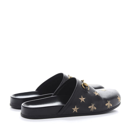 Gucci Calfskin Bee Star Embroidered Mens Horsebit River Slippers 8 Black 4 of 8