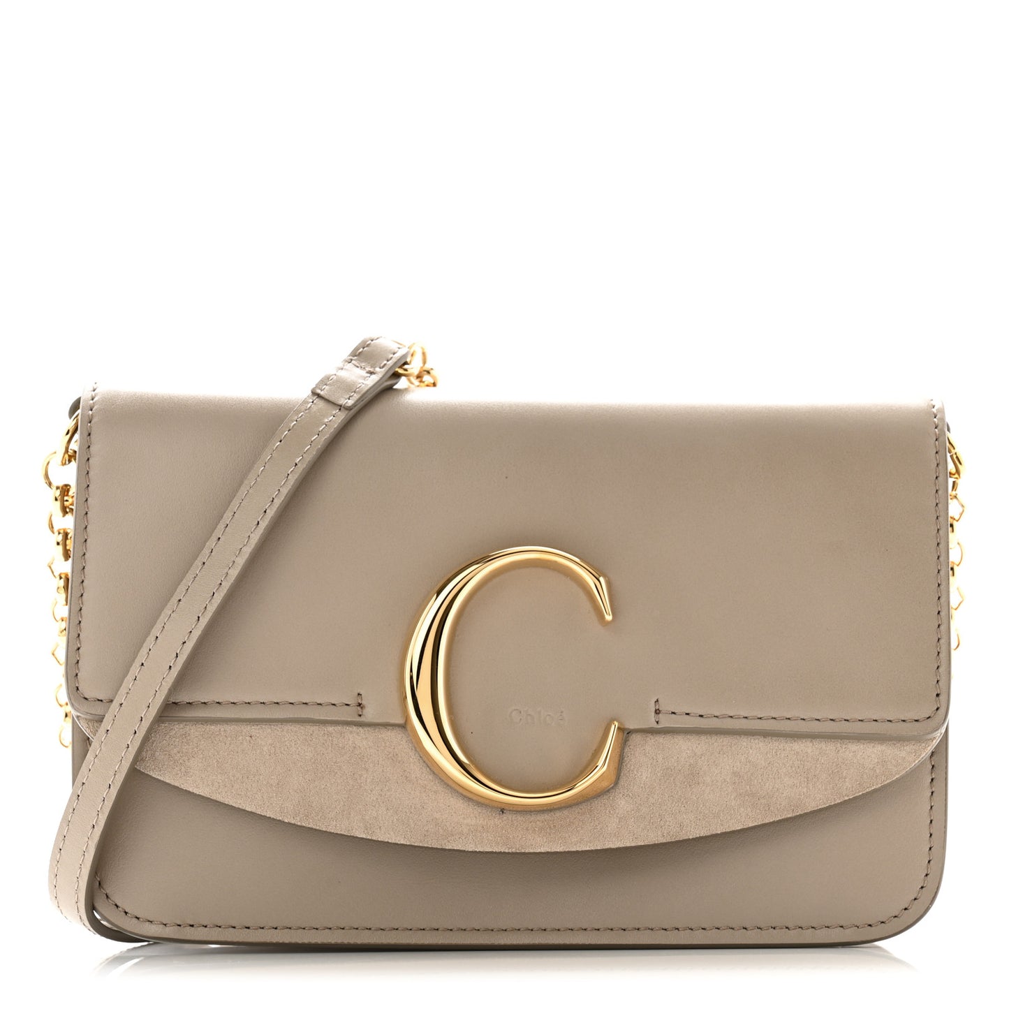 Calfskin Suede C Clutch With Chain Motty Grey