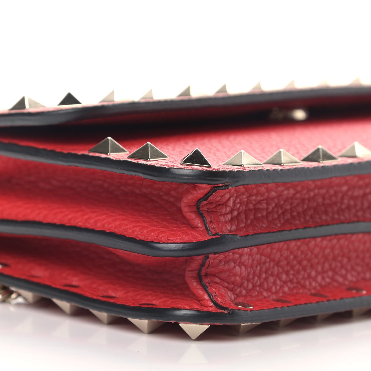 Valentino Garavani Pebbled Calfskin Rockstud Flap Wallet On Chain Rouge Pur 6 of 8