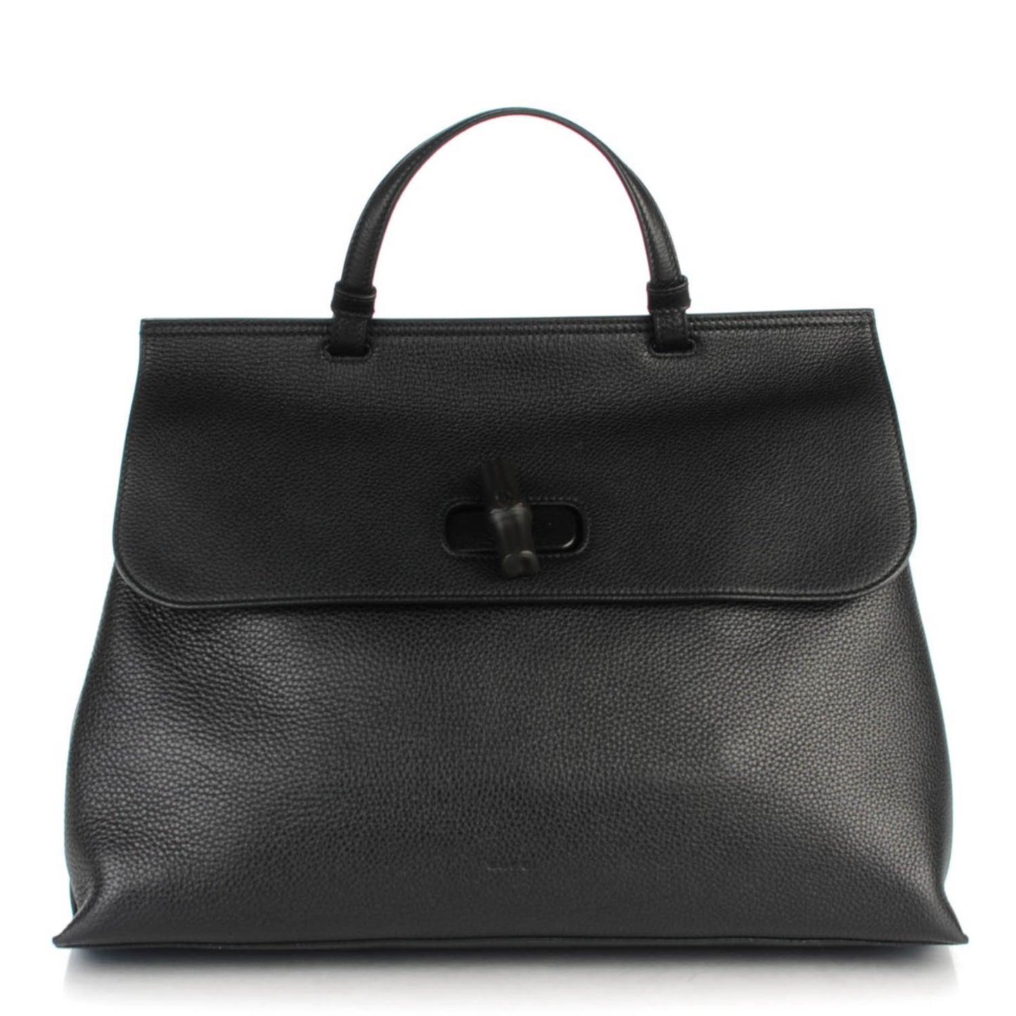 Pebbled Calfskin Large Bamboo Daily Top Handle Bag Black