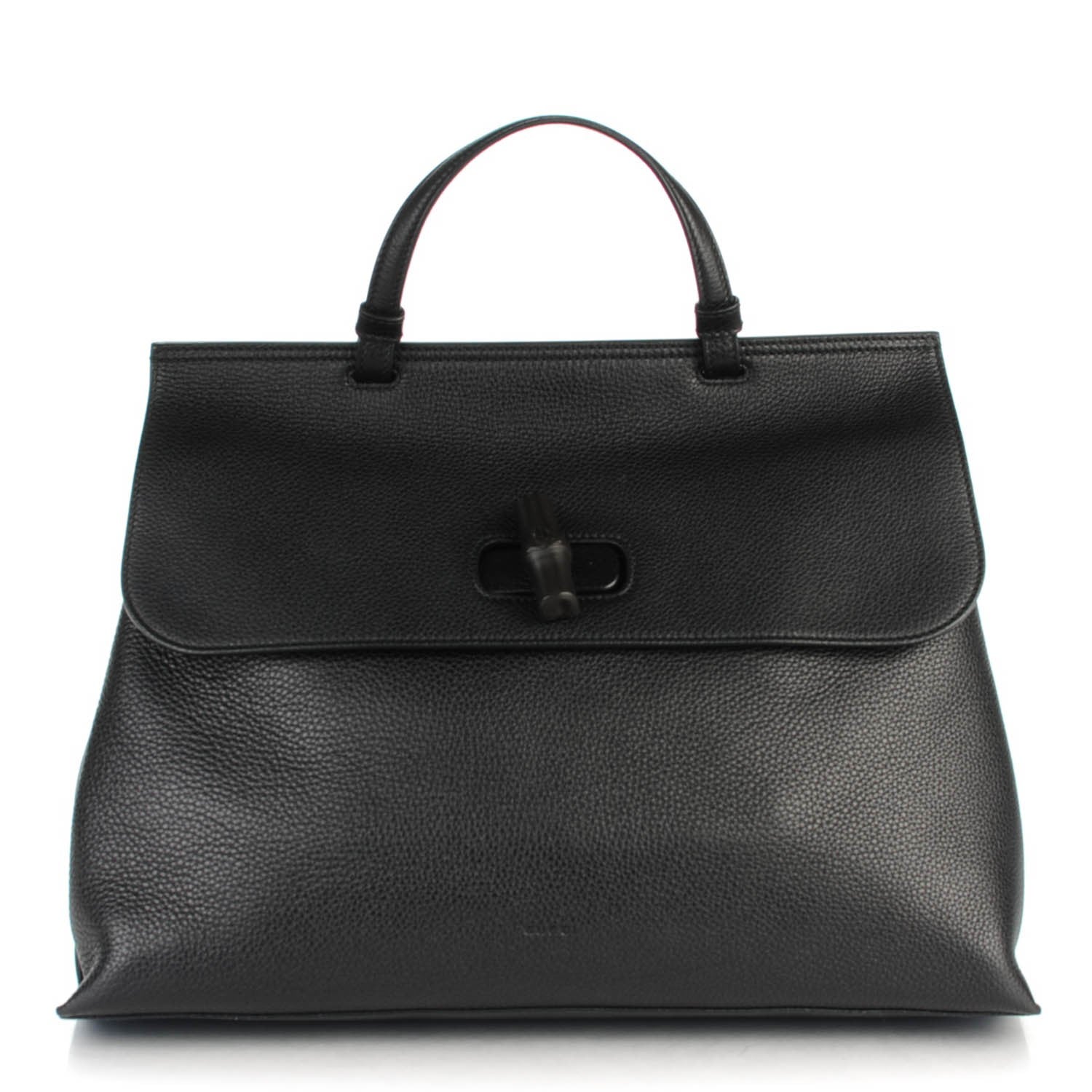 Gucci Pebbled Calfskin Large Bamboo Daily Top Handle Bag Black 1 of 6