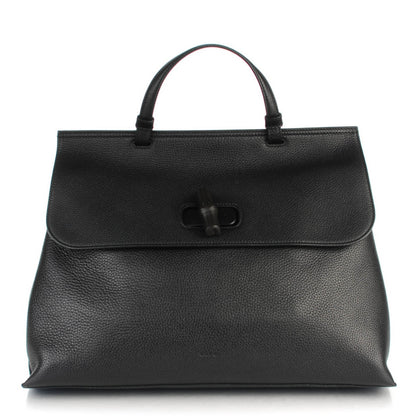 Gucci Pebbled Calfskin Large Bamboo Daily Top Handle Bag Black 1 of 6